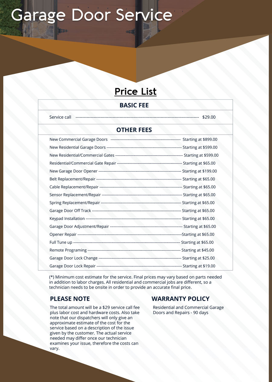 Price List Sos Garage Door Service